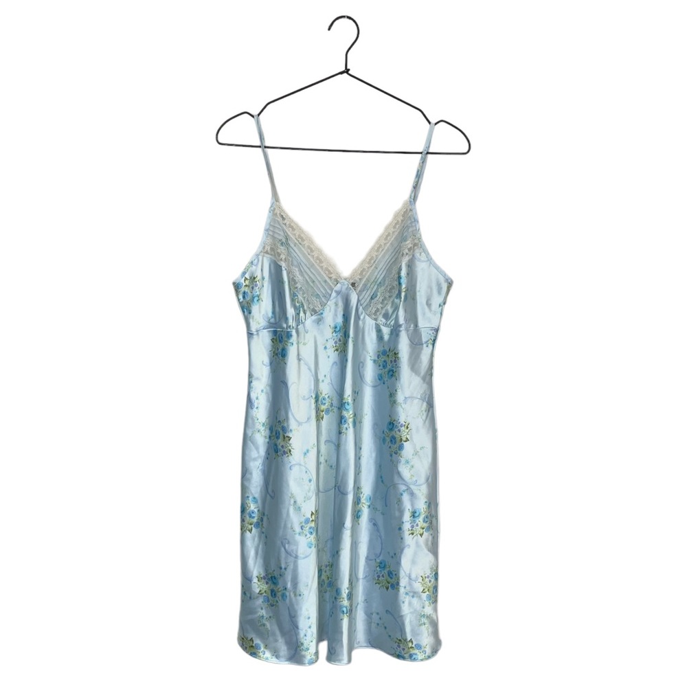 Secret Treasures Light Blue Cream Lace Satin Floor Slip Dress